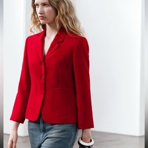 ZARA RED MINIMALIST FITTED BLAZER ZW COLLECTION